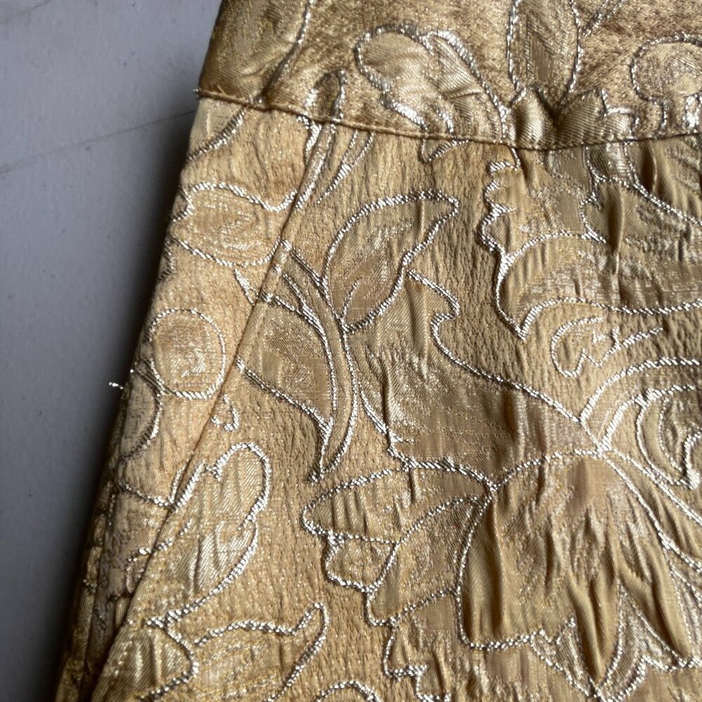 Vintage Perry Ellis Skirt 10P Gold Floral Jacquard Pockets Lined Office Siren - Picture 4 of 14